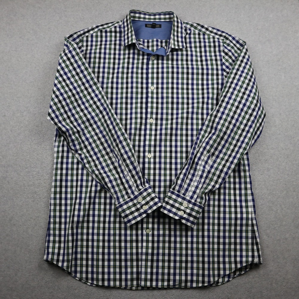 Banana Republic Shirt Mens XXL Tall Slim Fit Non-Iron Plaid Blue Green Cotton